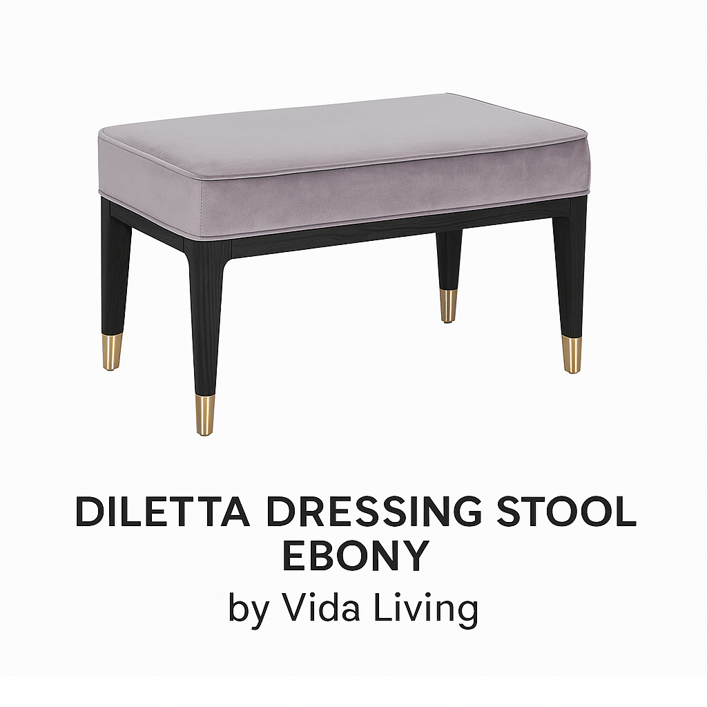 Vida Living Dressing Table Stool DILETTA DRESSING STOOL Ebony | Grey Velvet Upholstery by Vida Living
