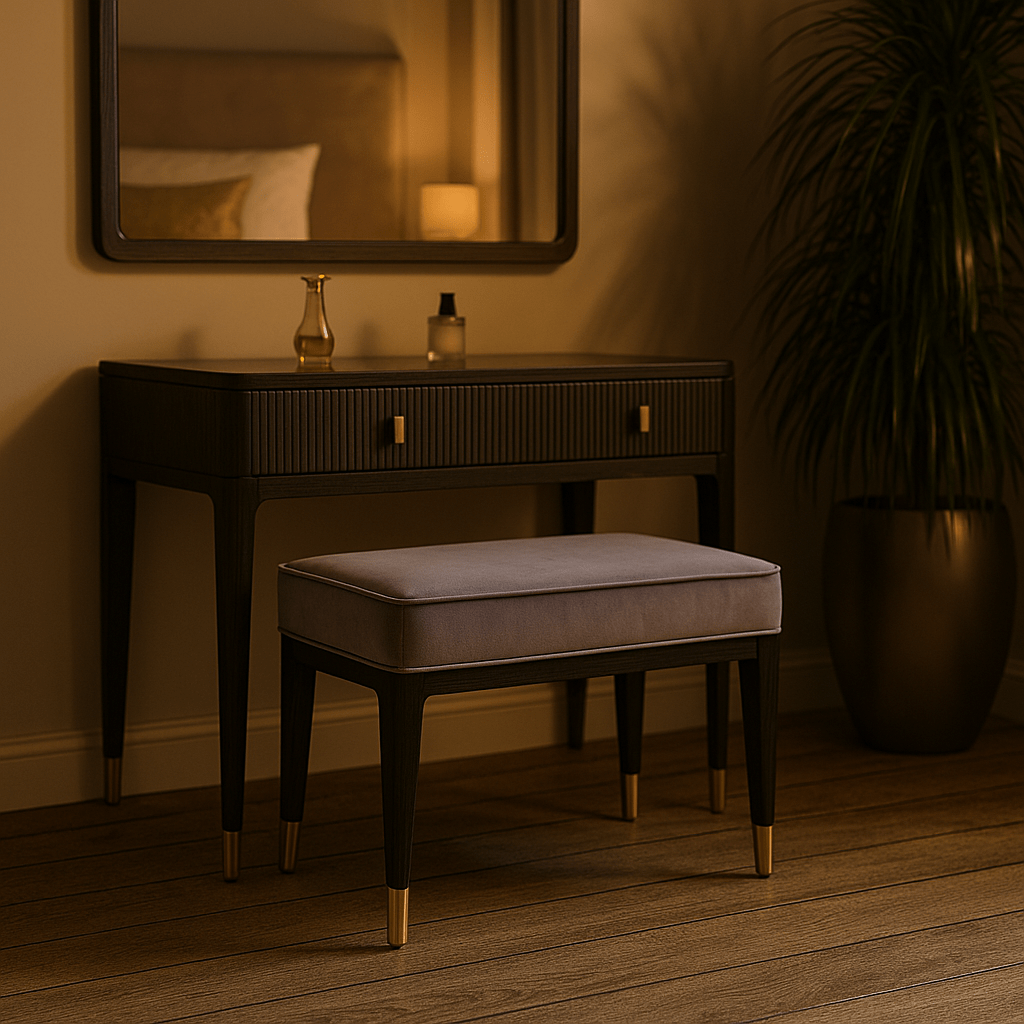 Vida Living Dressing Table Stool DILETTA DRESSING STOOL Ebony | Grey Velvet Upholstery by Vida Living