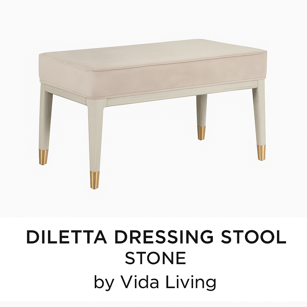 Vida Living Dressing Table Stool DILETTA DRESSING STOOL Stone | Sand Velvet Upholstery by Vida Living