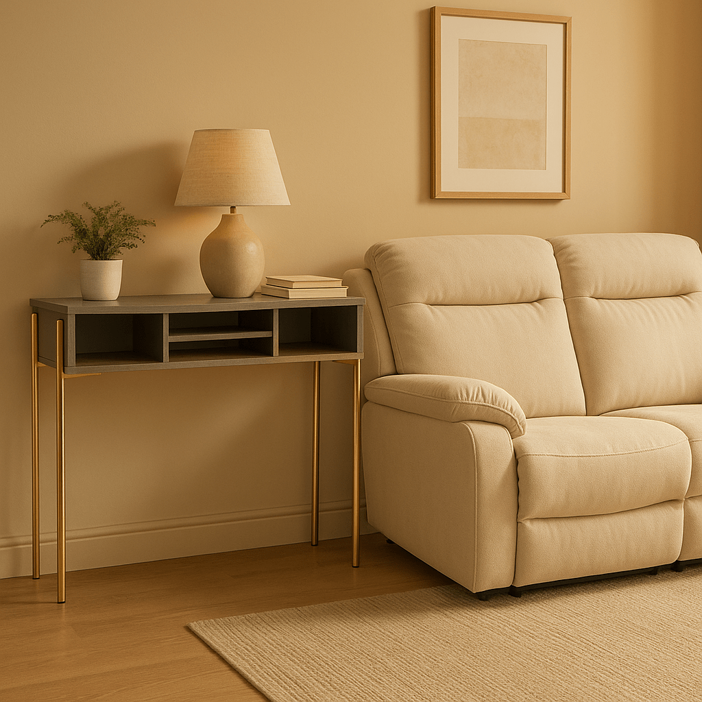 Vida Table Grey/Gold accent Madrid Console Desk 900 (2 Colour Styles Available – Grey/Gold or Oak/Black)