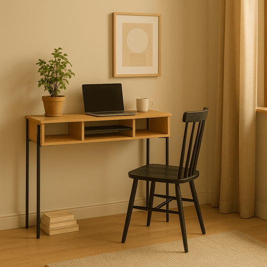 Vida Table Oak/Black accent Madrid Console Desk 900 (2 Colour Styles Available – Grey/Gold or Oak/Black)