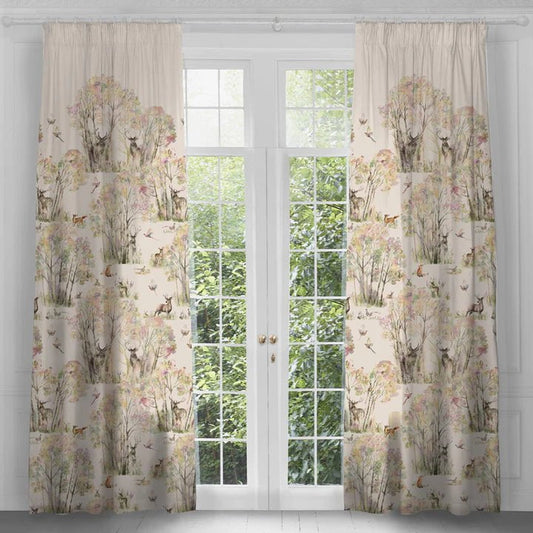 Voyage Maison Interior Design Range Enchanted Forest Printed Pencil Pleat Curtains Linen - 170x300cm (66 in x 118 in)