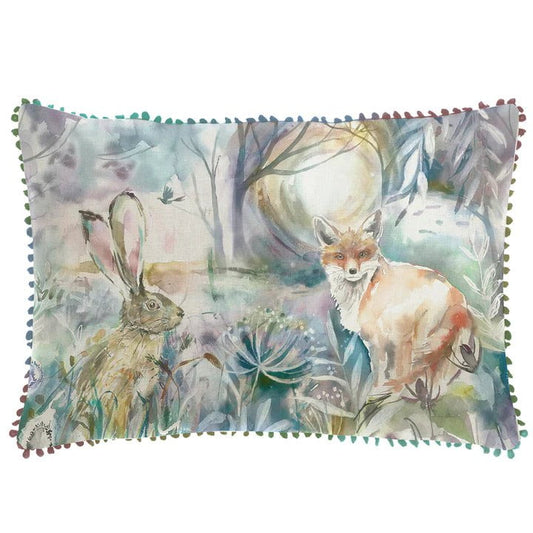 Voyage Maison Interior Design Range Fox & Hare Printed Feather Cushion Purple / Linen - 40x60cm