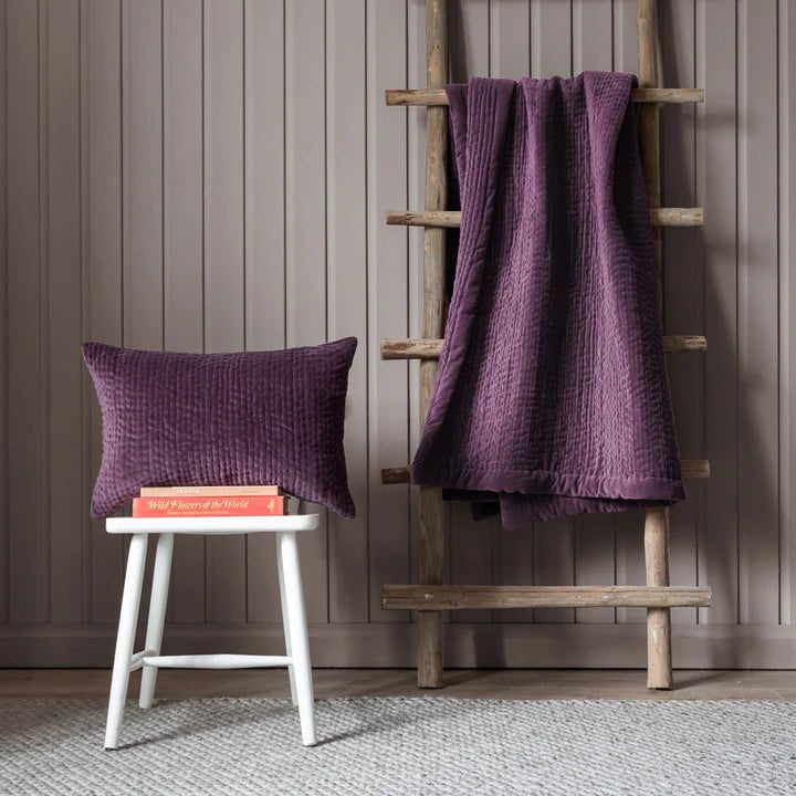 Voyage Maison Interior Design Range Haze Embroidered Feather Cushion Plum- 40x60cm