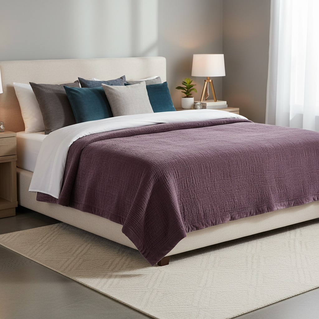 HAZE VELVET QUILTED THROW PLUM - 140X220CM by Voyage Maison