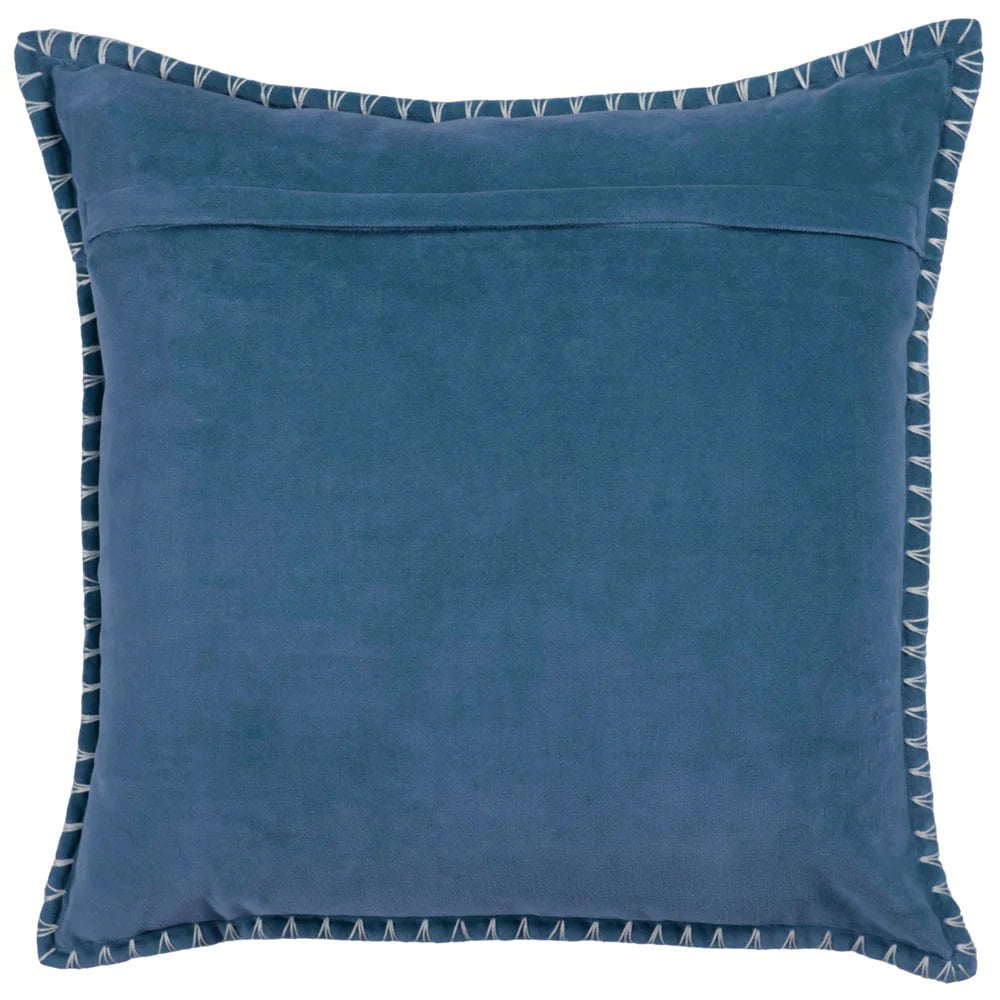 Voyage Maison Interior Design Range STITCH EMBROIDERED FEATHER VELVET CUSHION BLUEBELL - 50x50cm