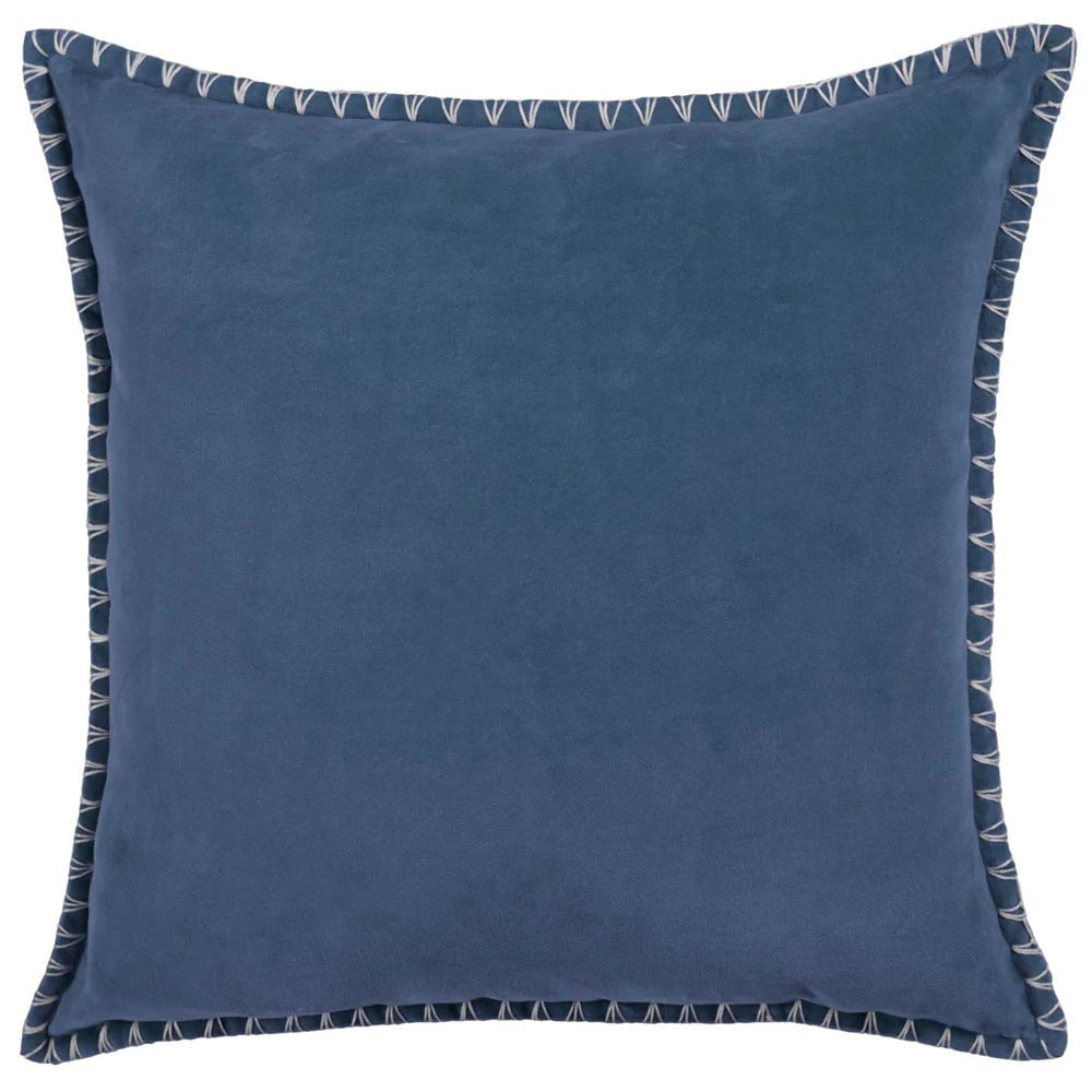 Voyage Maison Interior Design Range STITCH EMBROIDERED FEATHER VELVET CUSHION BLUEBELL - 50x50cm