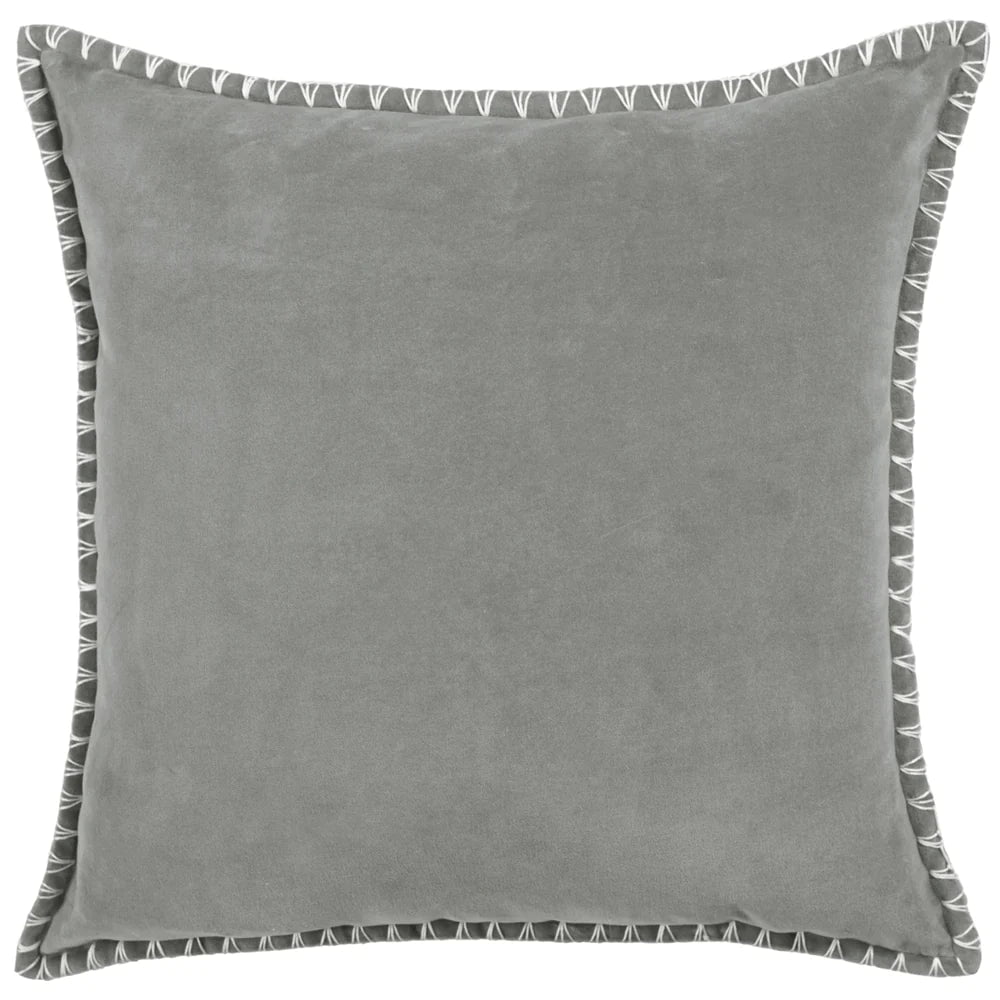 Voyage Maison Interior Design Range STITCH EMBROIDERED FEATHER VELVET CUSHION STEEL - 50x50cm