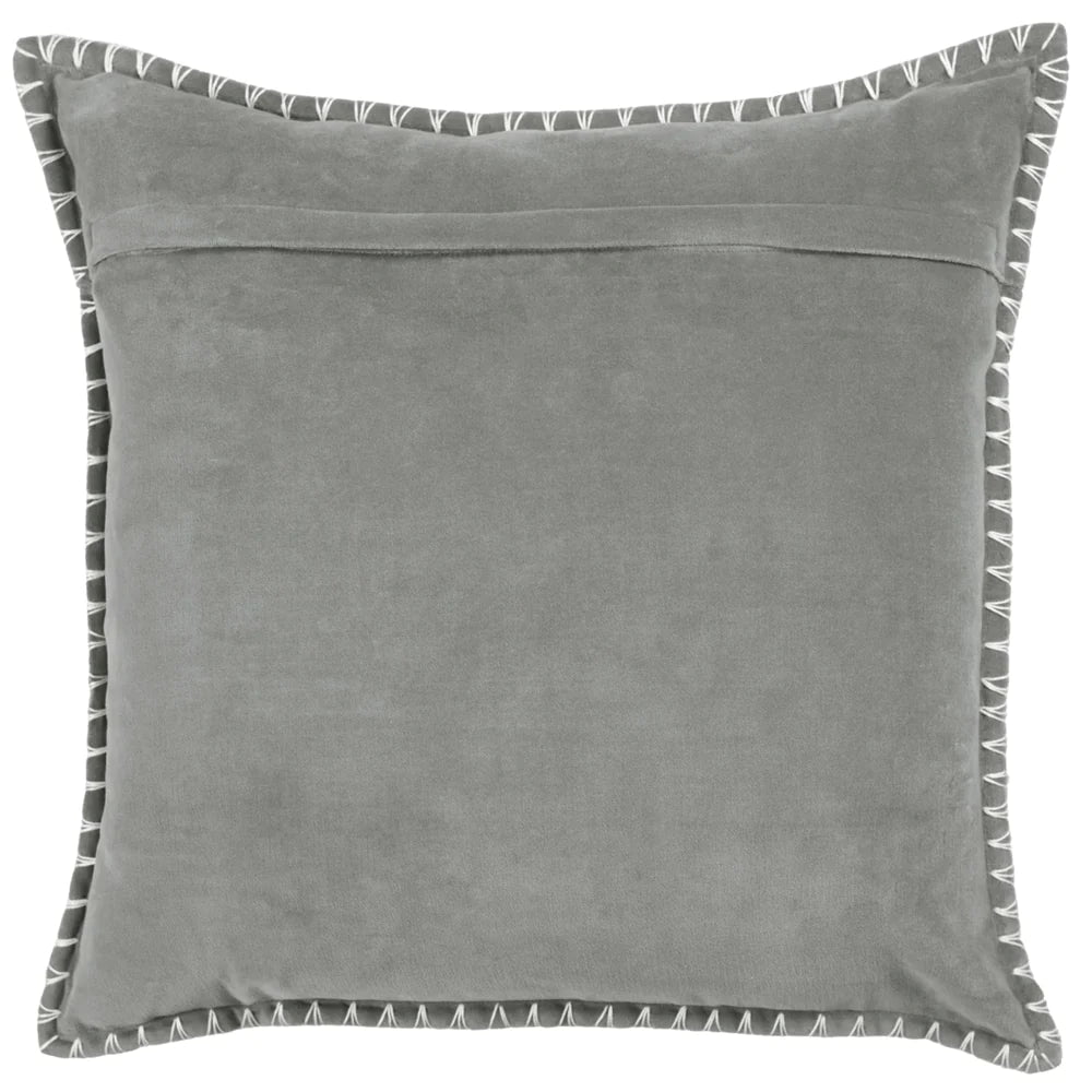 Voyage Maison Interior Design Range STITCH EMBROIDERED FEATHER VELVET CUSHION STEEL - 50x50cm