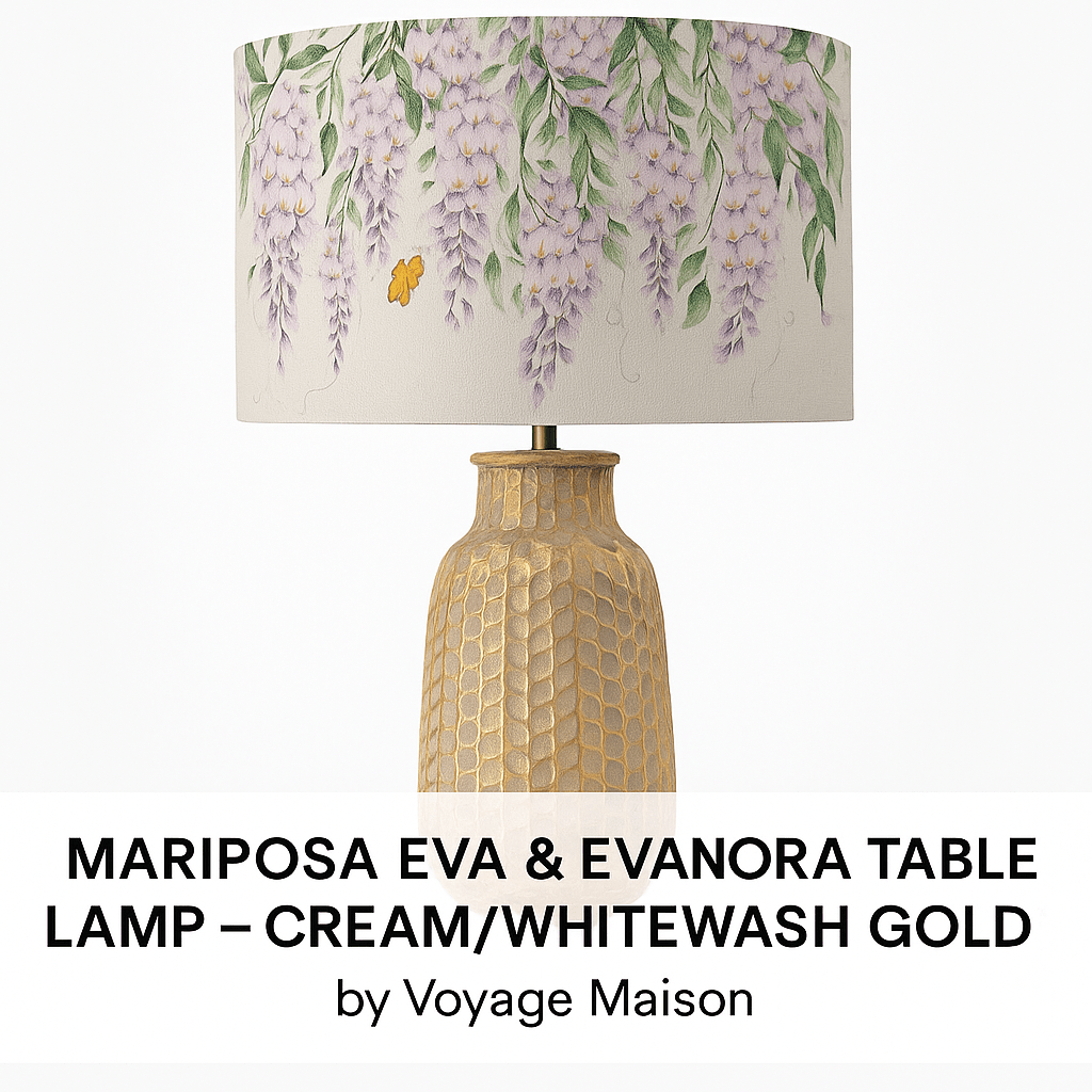 Voyage Maison (Riva Home) MARIPOSA EVA & EVANORA COMPLETE TABLE LAMP – CREAM/WHITEWASH GOLD  by Voyage Maison