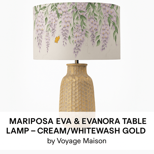 Voyage Maison (Riva Home) MARIPOSA EVA & EVANORA COMPLETE TABLE LAMP – CREAM/WHITEWASH GOLD by Voyage Maison