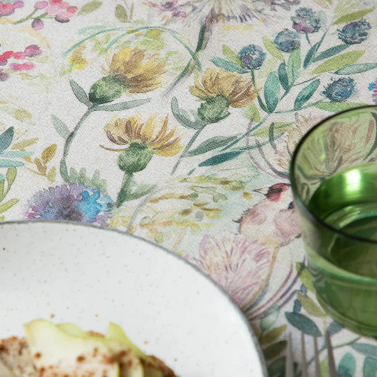 Voyage Maison (Riva Home) Oil Cloth MORNING CHORUS PRINTED RESIN OIL CLOTH FABRIC (BY THE METRE) NATURAL by Voyage Maison