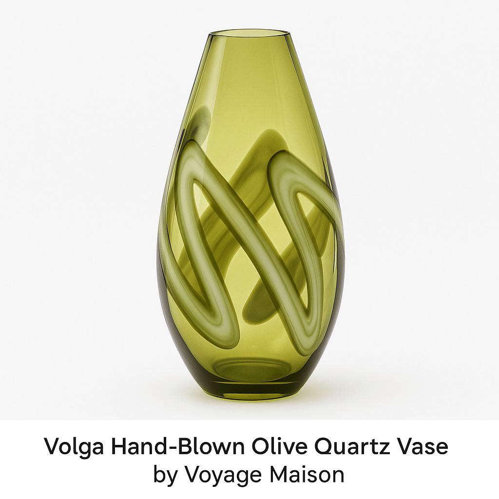 Voyage Maison (Riva Home) Voyage Maison Accessory VOLGA HAND-BLOWN OLIVE QUARTZ VASE  by Voyage Maison