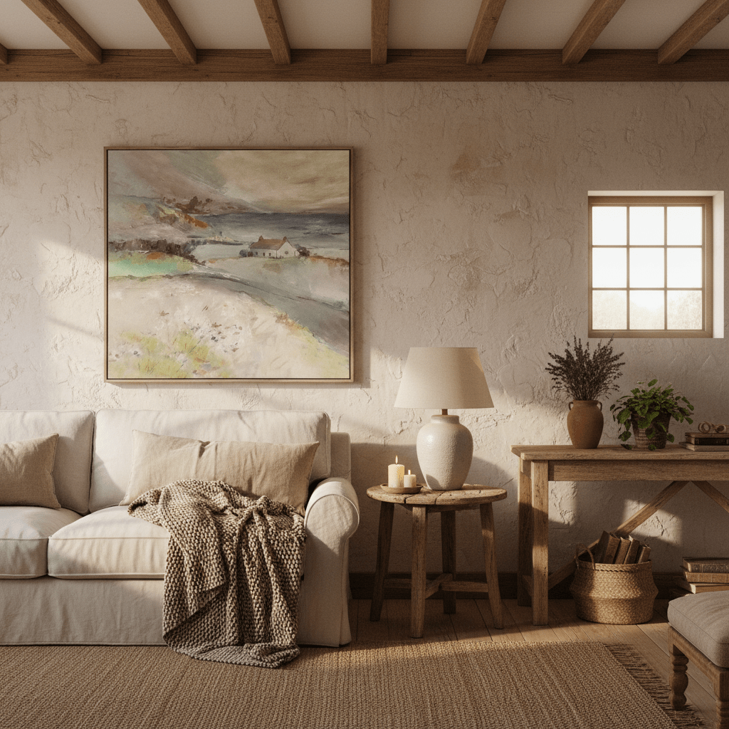 Voyage Maison (Riva Home) Voyage Maison Artwork Voyage Maison Tree Top Cottage Framed Canvas Stone Oversize Linen Framed Canvas - 141 x 112cm