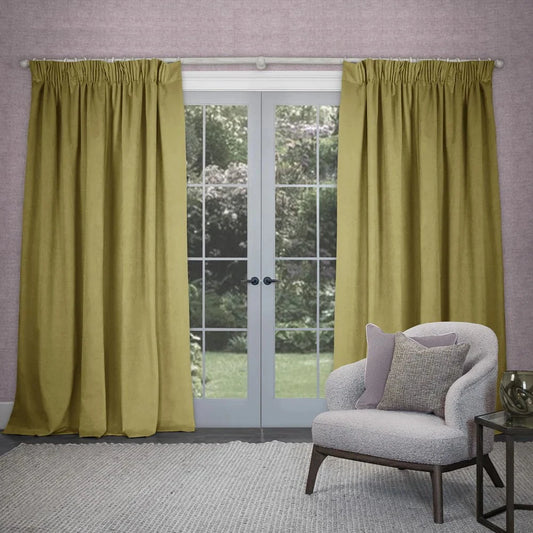 Voyage Maison (Riva Home) Voyage Maison Curtains CUBE VELVET PENCIL PLEAT CURTAINS MUSTARD by Voyage Maison