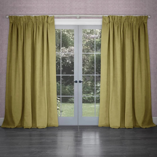 Voyage Maison (Riva Home) Voyage Maison Curtains CUBE VELVET PENCIL PLEAT CURTAINS MUSTARD by Voyage Maison