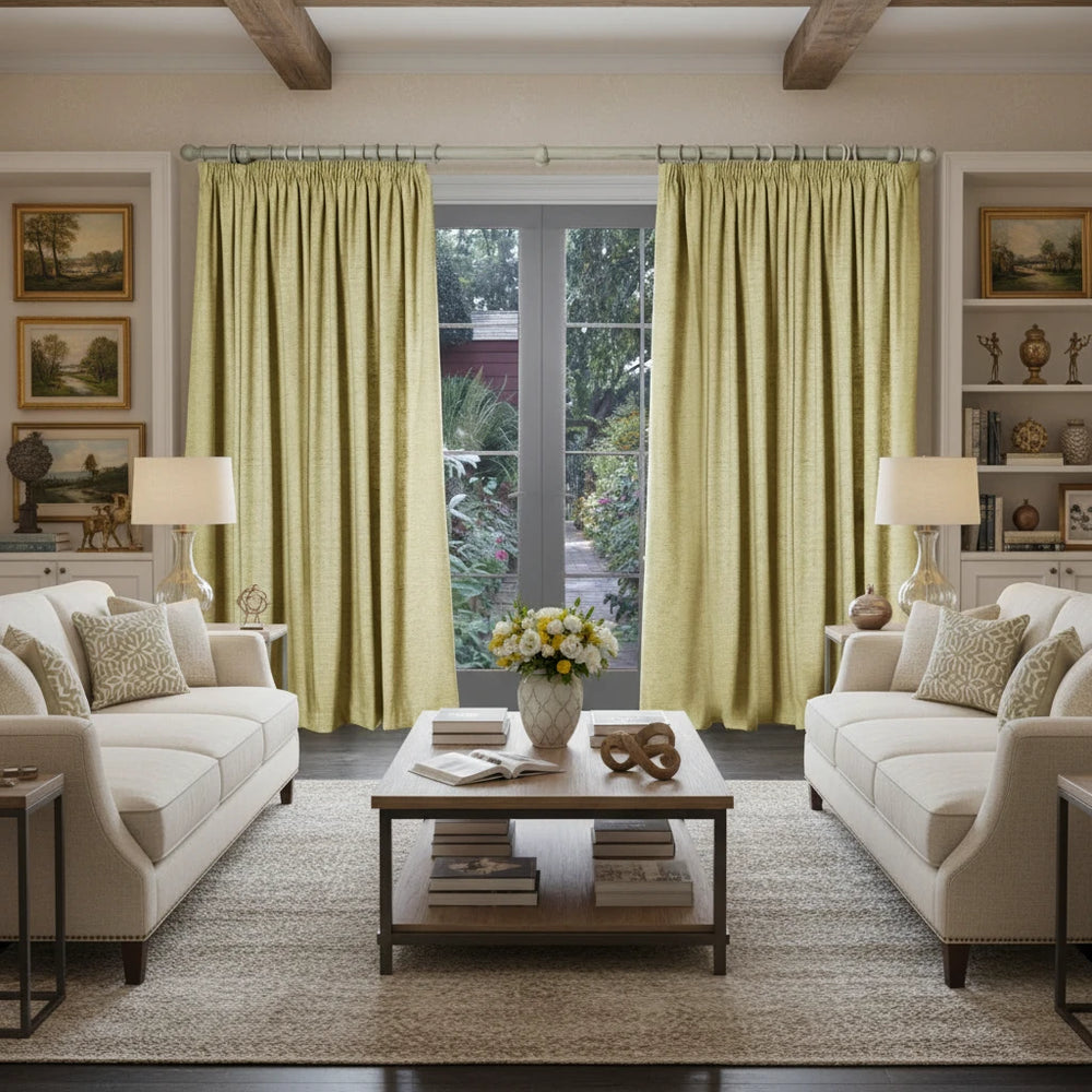 Voyage Maison (Riva Home) Voyage Maison Curtains HELMSLEY WOVEN PENCIL PLEAT CURTAINS LEMON by Voyage Maison