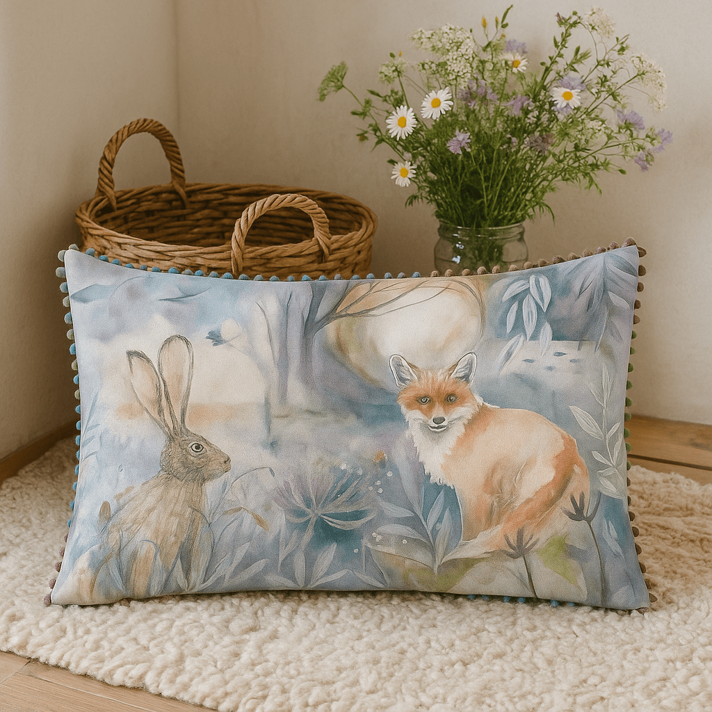 Voyage Maison (Riva Home) Voyage Maison Cushion Fox & Hare Printed Feather Cushion Purple Linen by Voyage Maison
