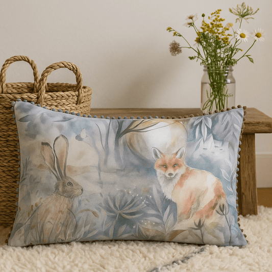 Voyage Maison (Riva Home) Voyage Maison Cushion Fox & Hare Printed Feather Cushion Purple Linen by Voyage Maison