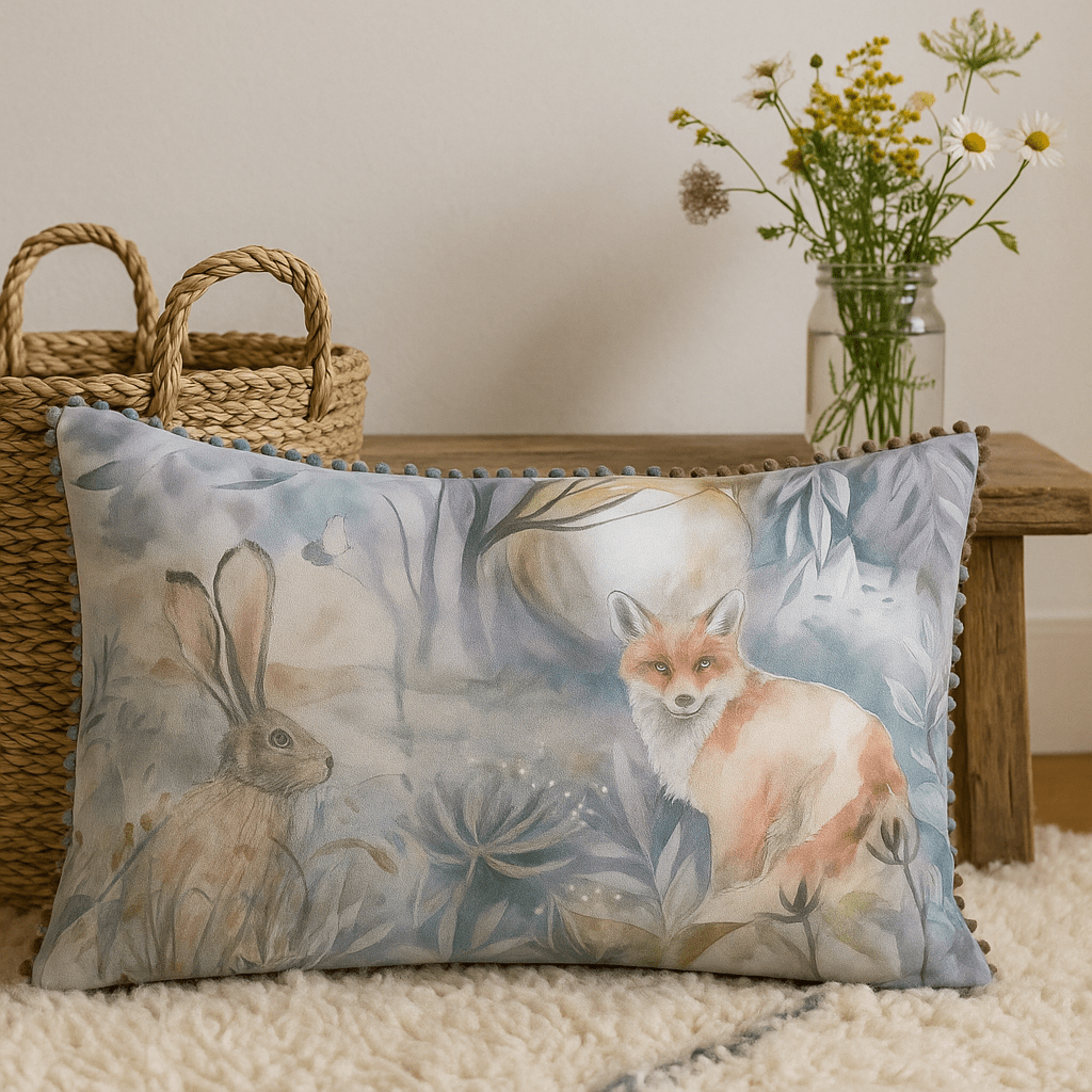 Voyage Maison (Riva Home) Voyage Maison Cushion Fox & Hare Printed Feather Cushion Purple Linen by Voyage Maison