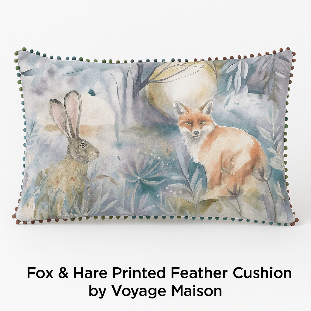 Voyage Maison (Riva Home) Voyage Maison Cushion Fox & Hare Printed Feather Cushion Purple Linen by Voyage Maison