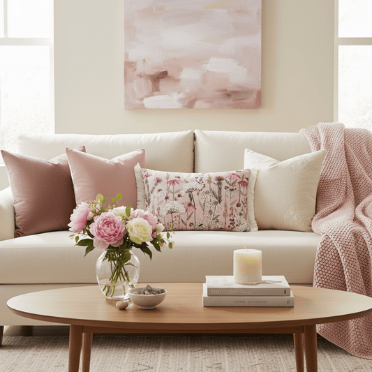 Voyage Maison (Riva Home) Voyage Maison Cushion HERMIONE PRINTED FEATHER CUSHION BLUSH by Voyage Maison