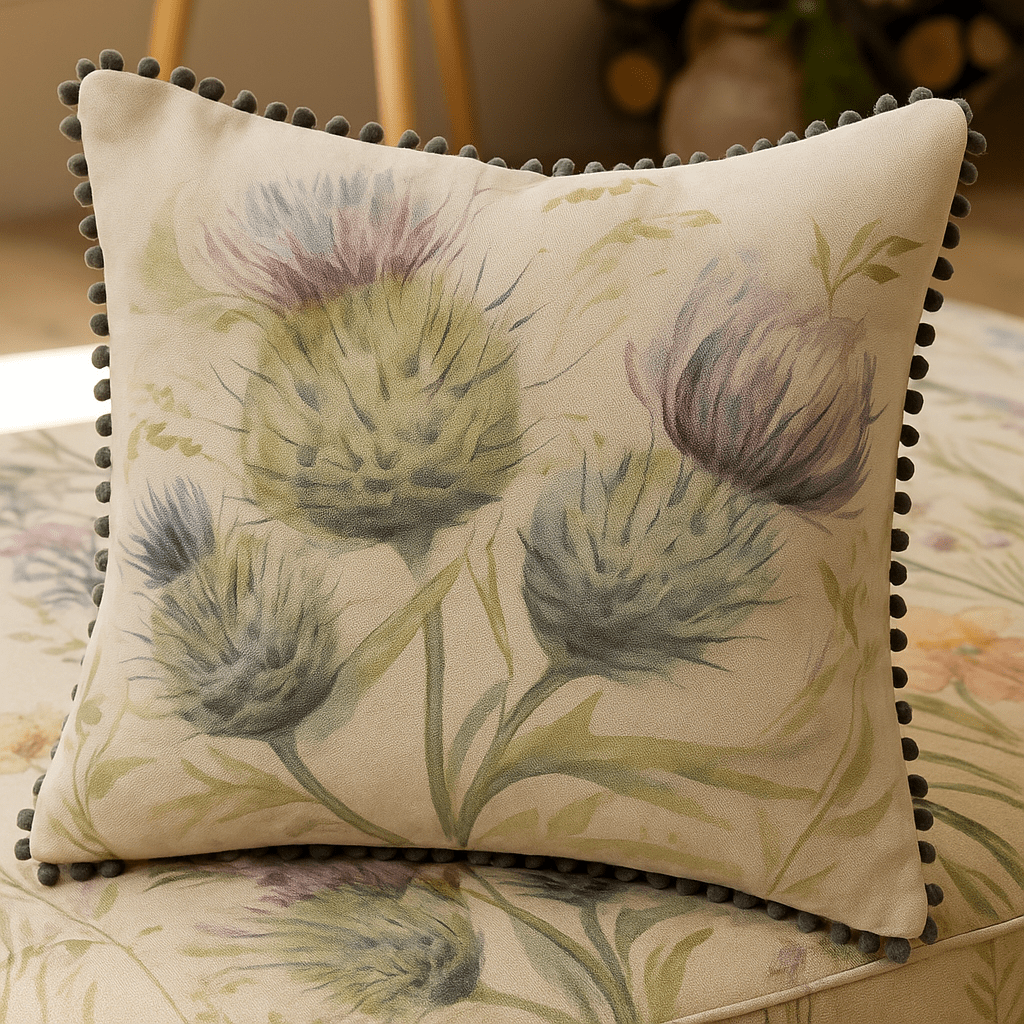Voyage Maison (Riva Home) Voyage Maison Cushion Thistle Printed Feather Cushion Natural  by Voyage Maison