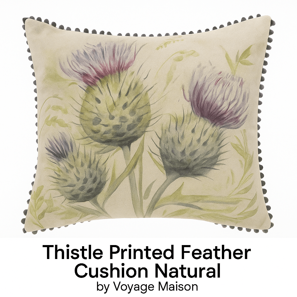 Voyage Maison (Riva Home) Voyage Maison Cushion Thistle Printed Feather Cushion Natural  by Voyage Maison