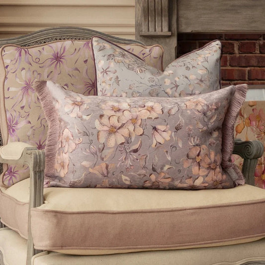 Voyage Maison (Riva Home) Voyage Maison Cushion Voyage Maison Daphne Printed Ruche Fringe Cushion in Viola