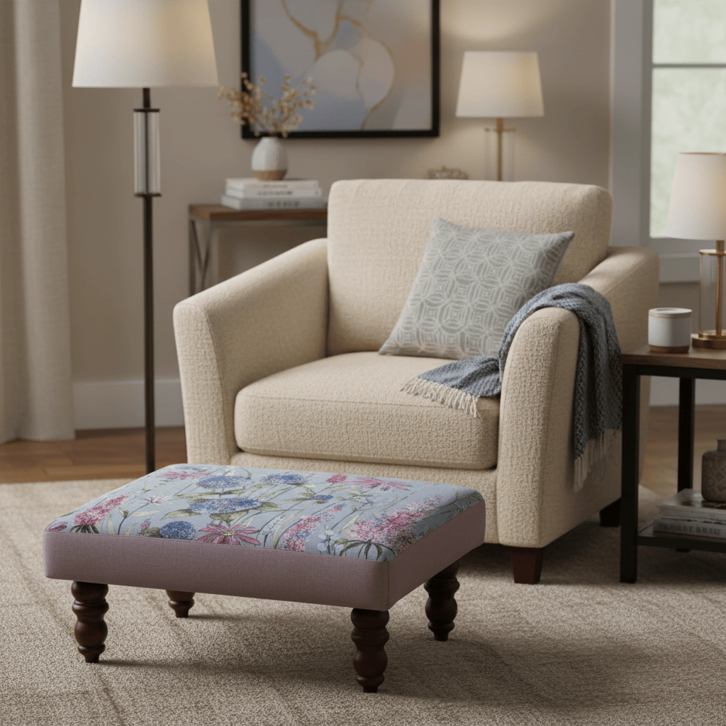 Voyage Maison (Riva Home) Voyage Maison Furniture CAPELLA FOOTSTOOL FLORABUNDA BLUEBELL by Voyage Maison