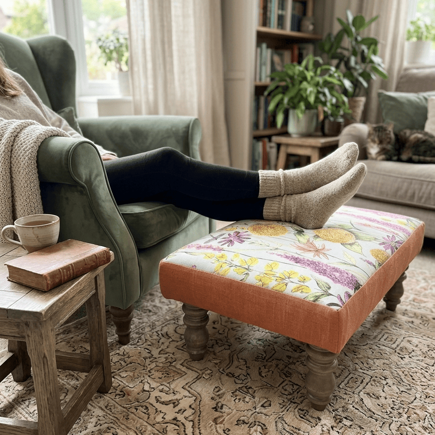 Voyage Maison (Riva Home) Voyage Maison Furniture CAPELLA FOOTSTOOL FLORABUNDA SPRING by Voyage Maison