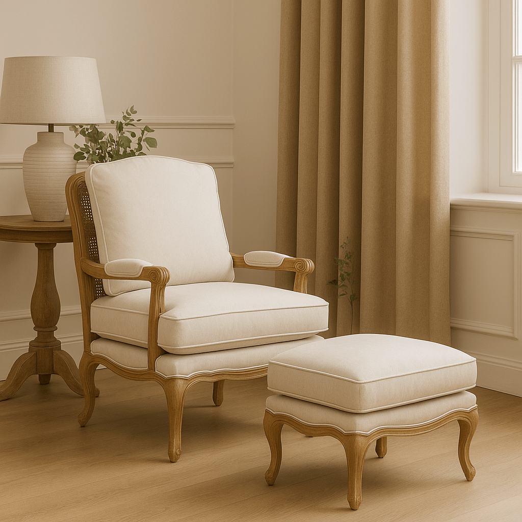 Voyage Maison (Riva Home) Voyage Maison Furniture Florence Chair & Footstool Bundle – Oak Frame in Natural/Linen by Voyage Maison