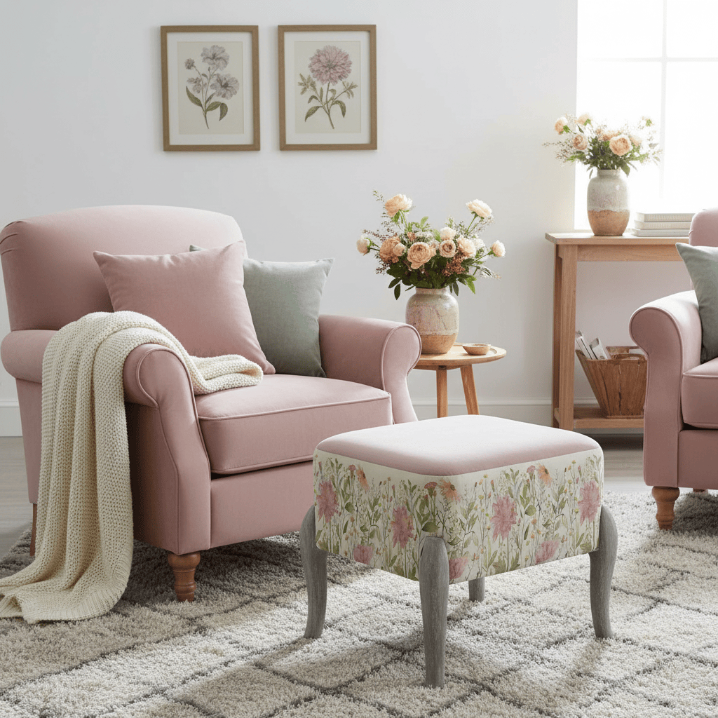 Voyage Maison (Riva Home) Voyage Maison Furniture RALF FOOTSTOOL IN DELAMERE BLOSSOM by Voyage Maison