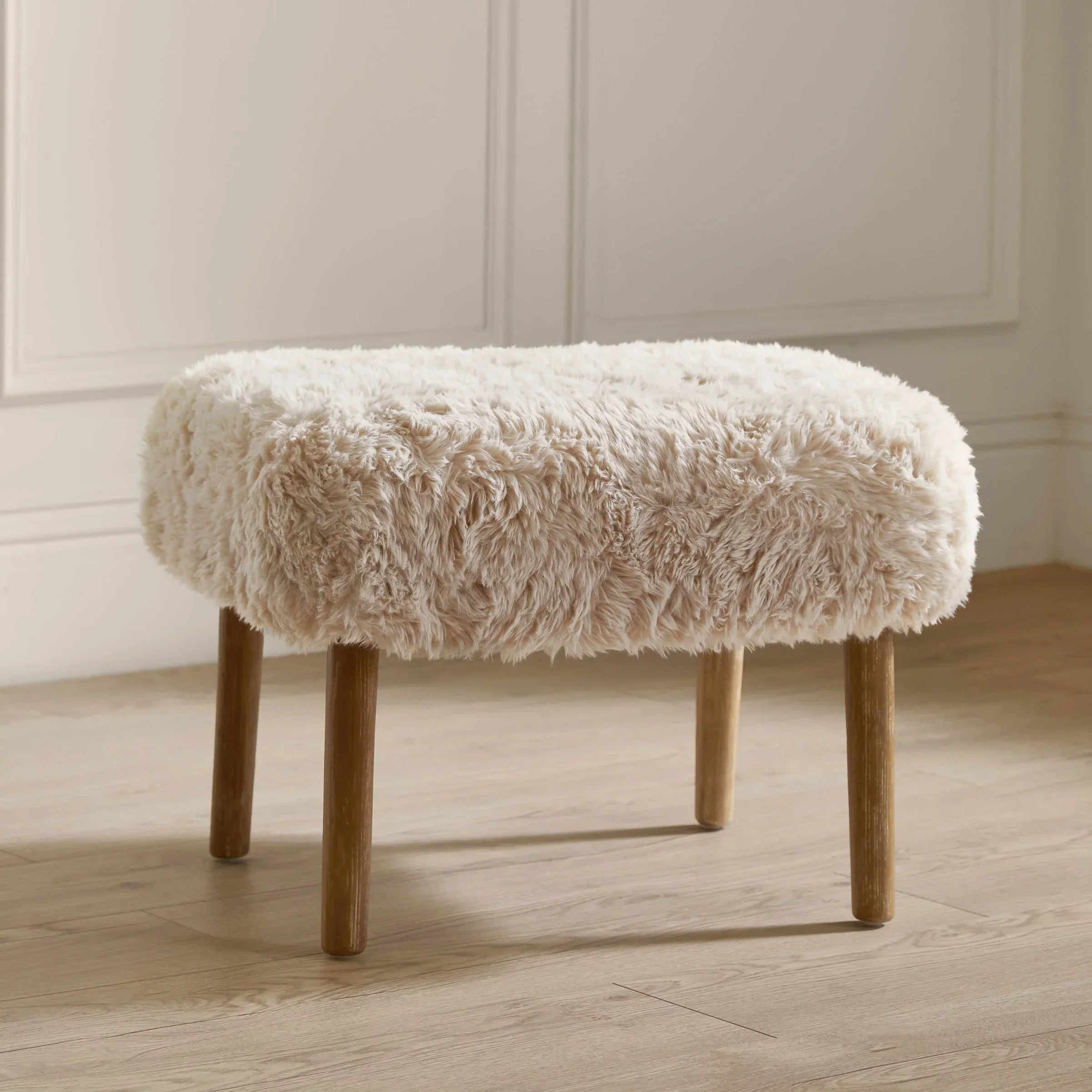 Voyage Maison (Riva Home) Voyage Maison Furniture Struan Faux Fur Armchair & Footstool Natural by Voyage Maison