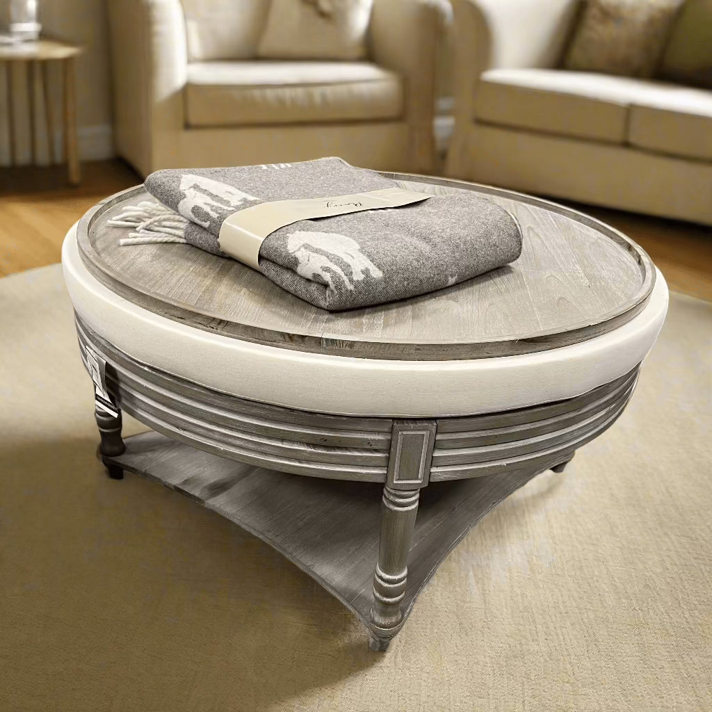 Voyage Maison (Riva Home) Voyage Maison Furniture Voyage Maison Maurice Linen Ottoman in Stone