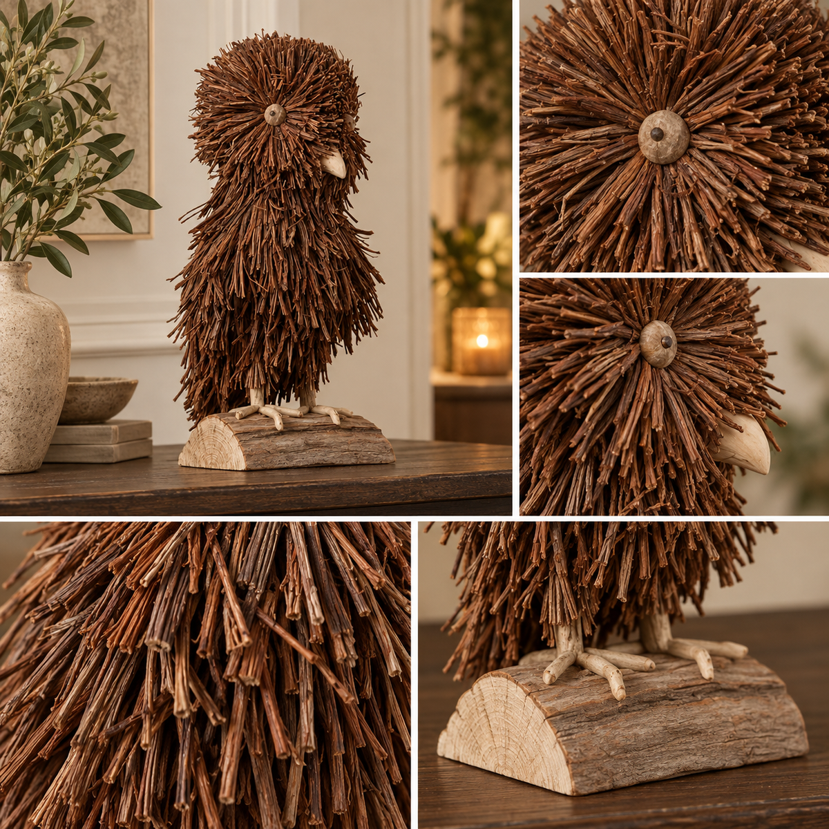 ALFRED STANDING OWL WOODEN SCULPTURE – BROWN | Voyage Maison