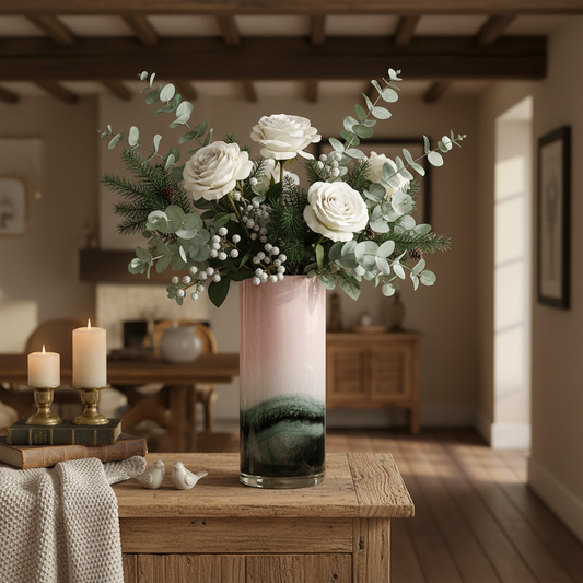 Voyage Maison (Riva Home) Voyage Maison Handmade Designer Art DUSK TALL CRAKLED GLASS VASE – PINK/BLACK by Voyage Maison