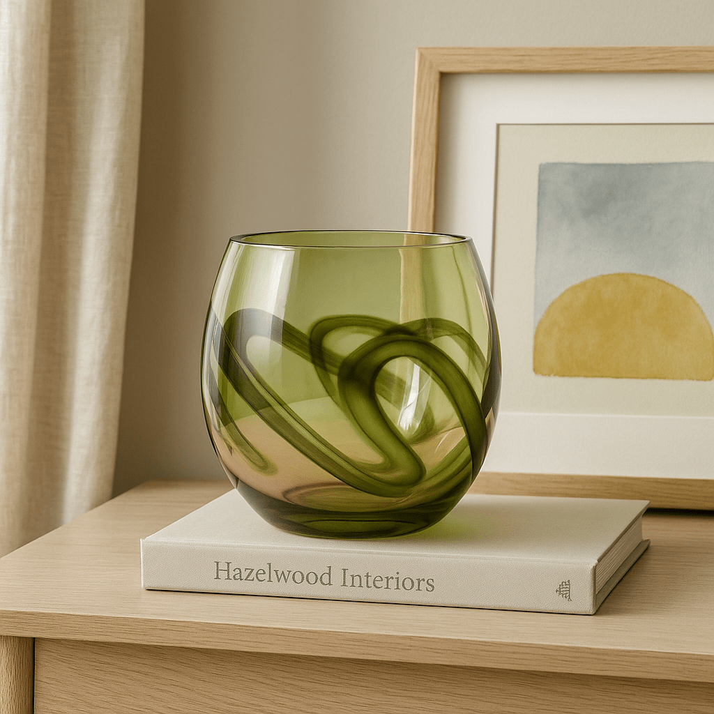Voyage Maison (Riva Home) Voyage Maison Handmade Designer Art Olive TAGUS HAND-BLOWN QUARTZ VASE – OLIVE | ROSE by Voyage Maison