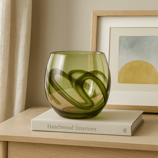 Voyage Maison (Riva Home) Voyage Maison Handmade Designer Art Olive TAGUS HAND-BLOWN QUARTZ VASE – OLIVE | ROSE by Voyage Maison