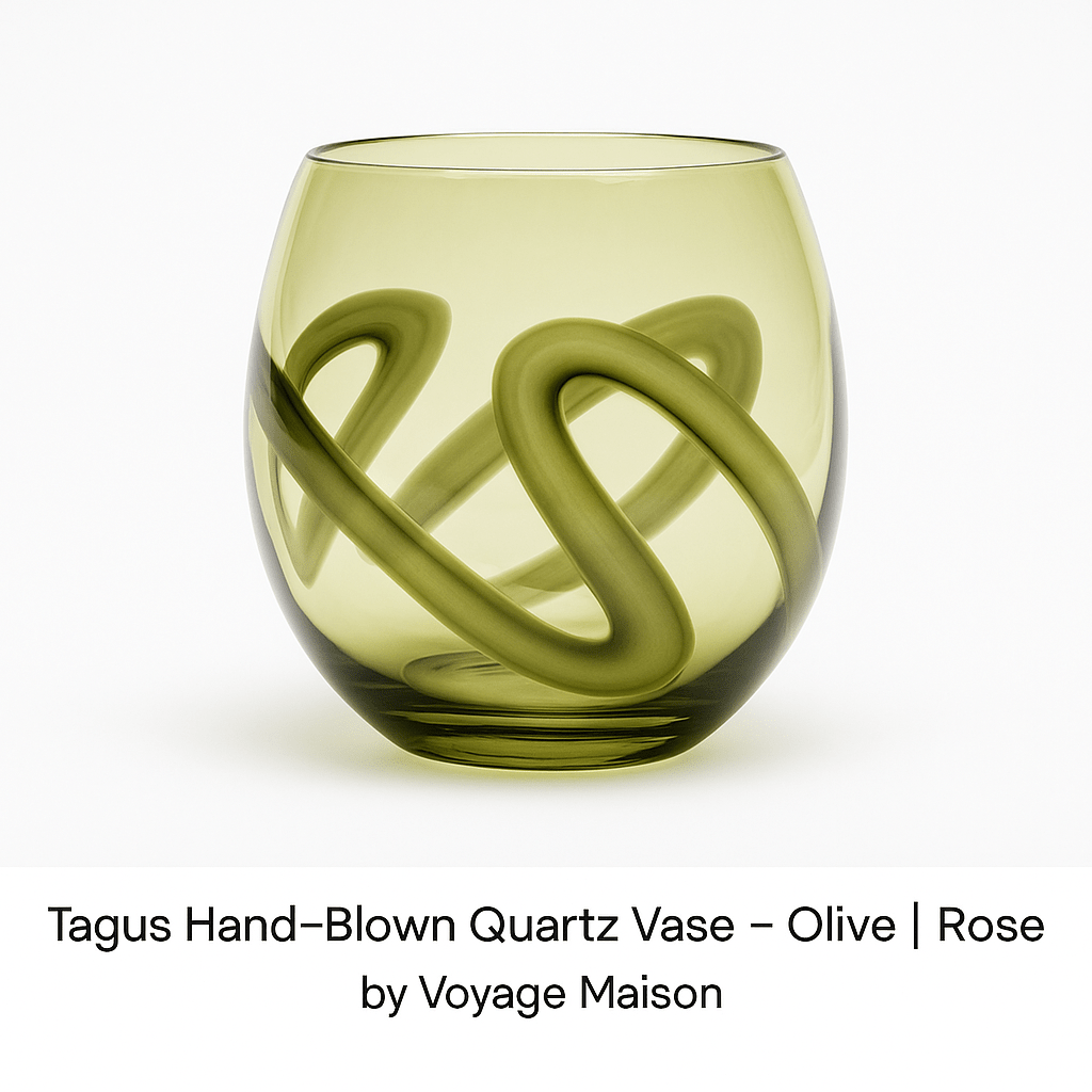 Voyage Maison (Riva Home) Voyage Maison Handmade Designer Art TAGUS HAND-BLOWN QUARTZ VASE – OLIVE | ROSE by Voyage Maison