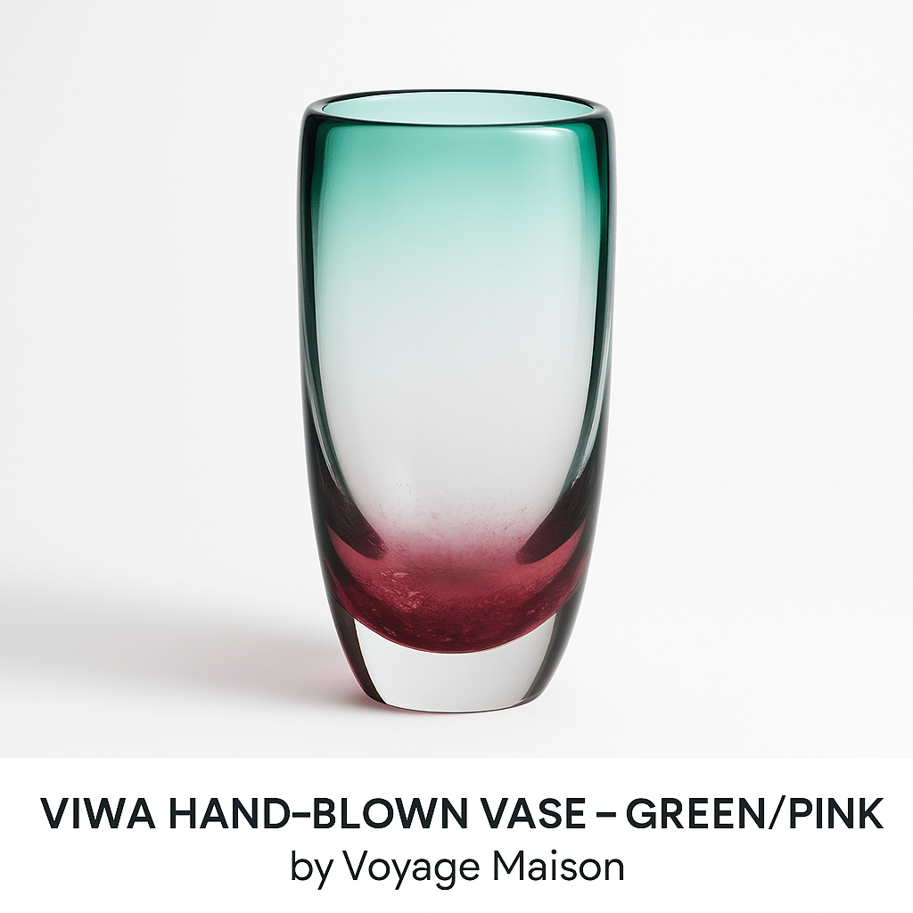 Voyage Maison (Riva Home) Voyage Maison Handmade Designer Art VIWA HAND-BLOWN VASE – GREEN/PINK  by Voyage Maison