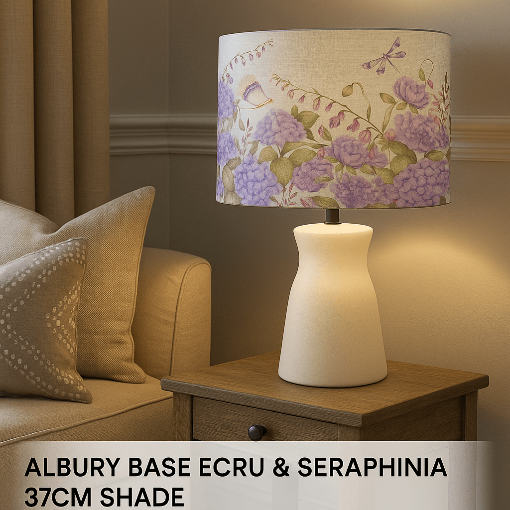 Voyage Maison (Riva Home) Voyage Maison Lamp Bundle ALBURY BASE ECRU & SERAPHINIA 37CM HAND ROLLED SHADE BUNDLE  by Voyage Maison