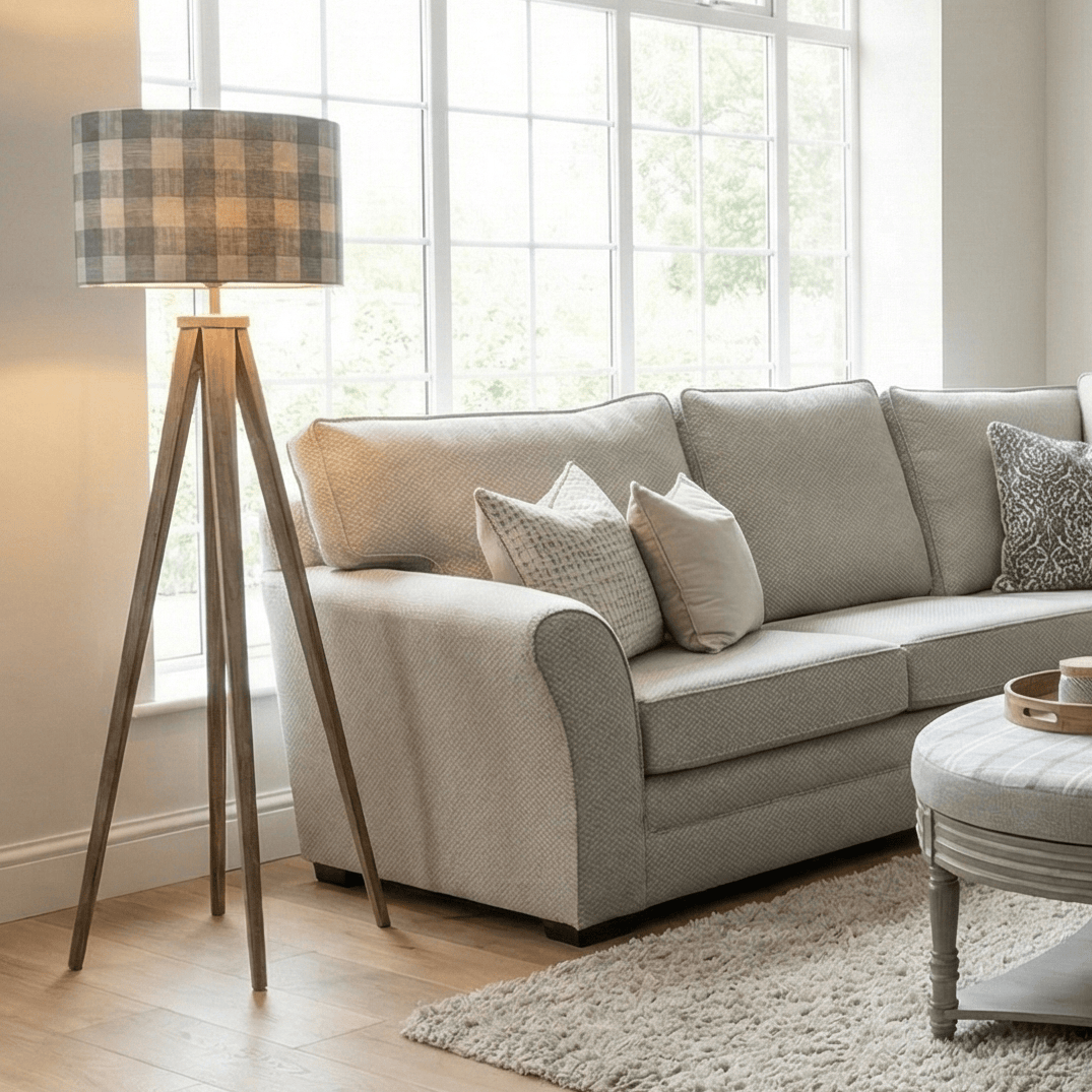 Voyage Maison (Riva Home) Voyage Maison Lamp Bundle Aratus Tripod Floor Lamp with Tamar Steel Gingham Shade by Voyage Maison