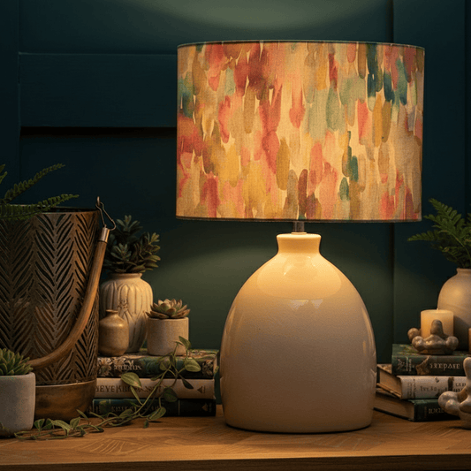 Voyage Maison (Riva Home) Voyage Maison Lamp Bundle AZIMA EVA HAND ROLLED SHADE & LEURA BASE COMPLETE CERAMIC TABLE LAMP – CREAM/LOTUS by Voyage Maison