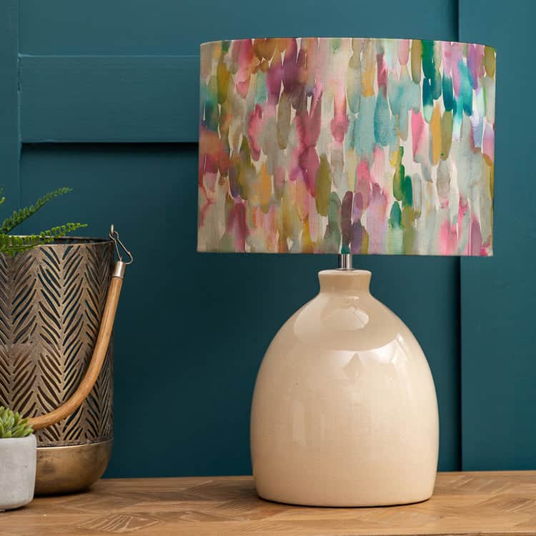Voyage Maison (Riva Home) Voyage Maison Lamp Bundle AZIMA EVA HAND ROLLED SHADE & LEURA BASE COMPLETE CERAMIC TABLE LAMP – CREAM/LOTUS by Voyage Maison
