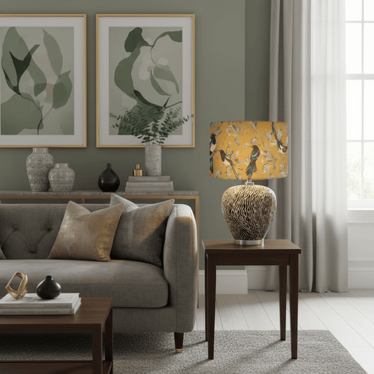 Voyage Maison (Riva Home) Voyage Maison Lamp Bundle COLLECTOR EVA HAND ROLLED SHADE & ALCINA BASE | GOLD | GREY | COMPLETE CERAMIC TABLE LAMP by Voyage Maison