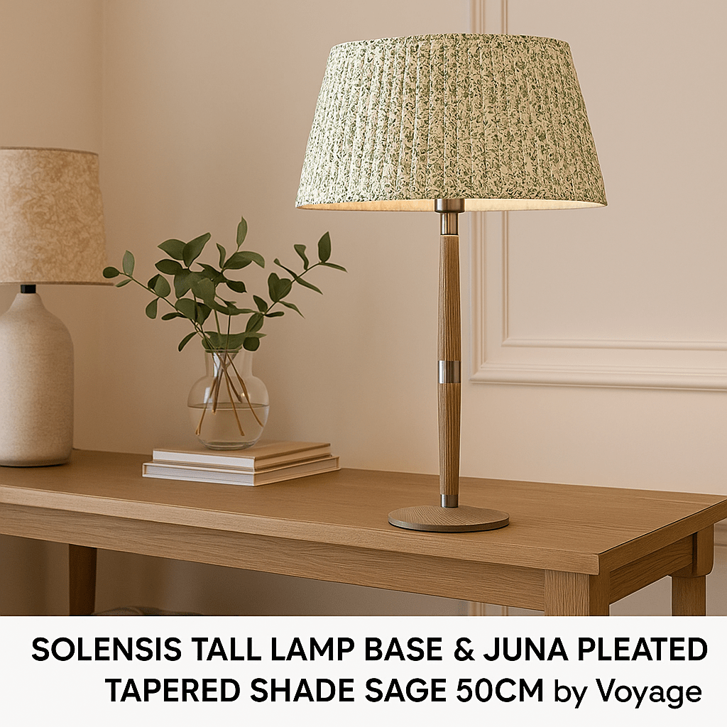 Voyage Maison (Riva Home) Voyage Maison Lamp Bundle SOLENSIS TALL LAMP BASE GREY & JUNA PLEATED TAPERED SHADE SAGE 50CM  by Voyage Maison