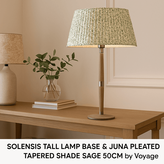 Voyage Maison (Riva Home) Voyage Maison Lamp Bundle SOLENSIS TALL LAMP BASE GREY & JUNA PLEATED TAPERED SHADE SAGE 50CM  by Voyage Maison