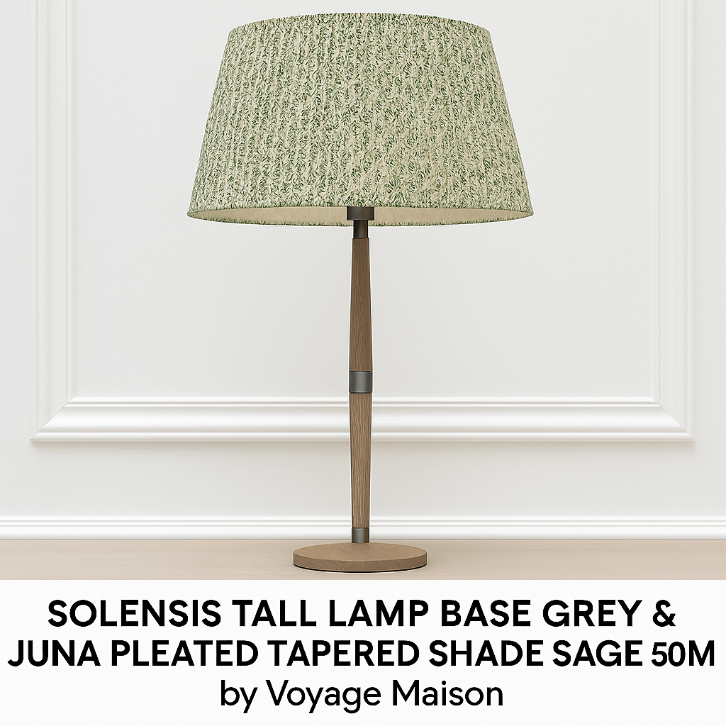 Voyage Maison (Riva Home) Voyage Maison Lamp Bundle SOLENSIS TALL LAMP BASE GREY & JUNA PLEATED TAPERED SHADE SAGE 50CM  by Voyage Maison