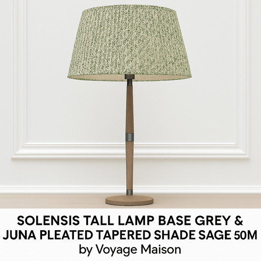 Voyage Maison (Riva Home) Voyage Maison Lamp Bundle SOLENSIS TALL LAMP BASE GREY & JUNA PLEATED TAPERED SHADE SAGE 50CM  by Voyage Maison